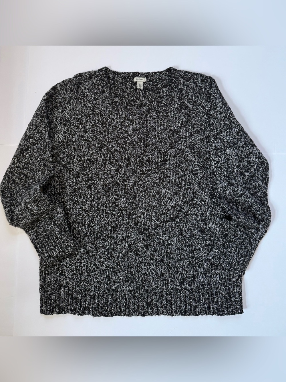 L.L. Bean Women’s Cotton Rag Black & White Marled Crewneck Sweater - Size XL